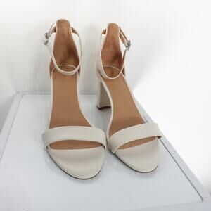 New Quince Womens Italian Leather Shoes Block Heels Bone Cream Shoes Size 8